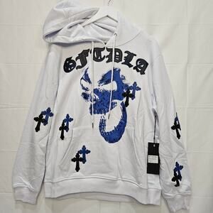 GFTD LA GH Castro Skull Cross Graphic White Hoodie Size XL